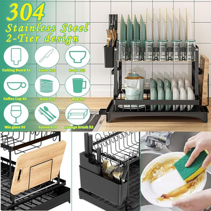 🔥Free shipping🔥2-Tier Rust-Proof Dish Drying Rack Organiser for Kitchen Counter🍽️