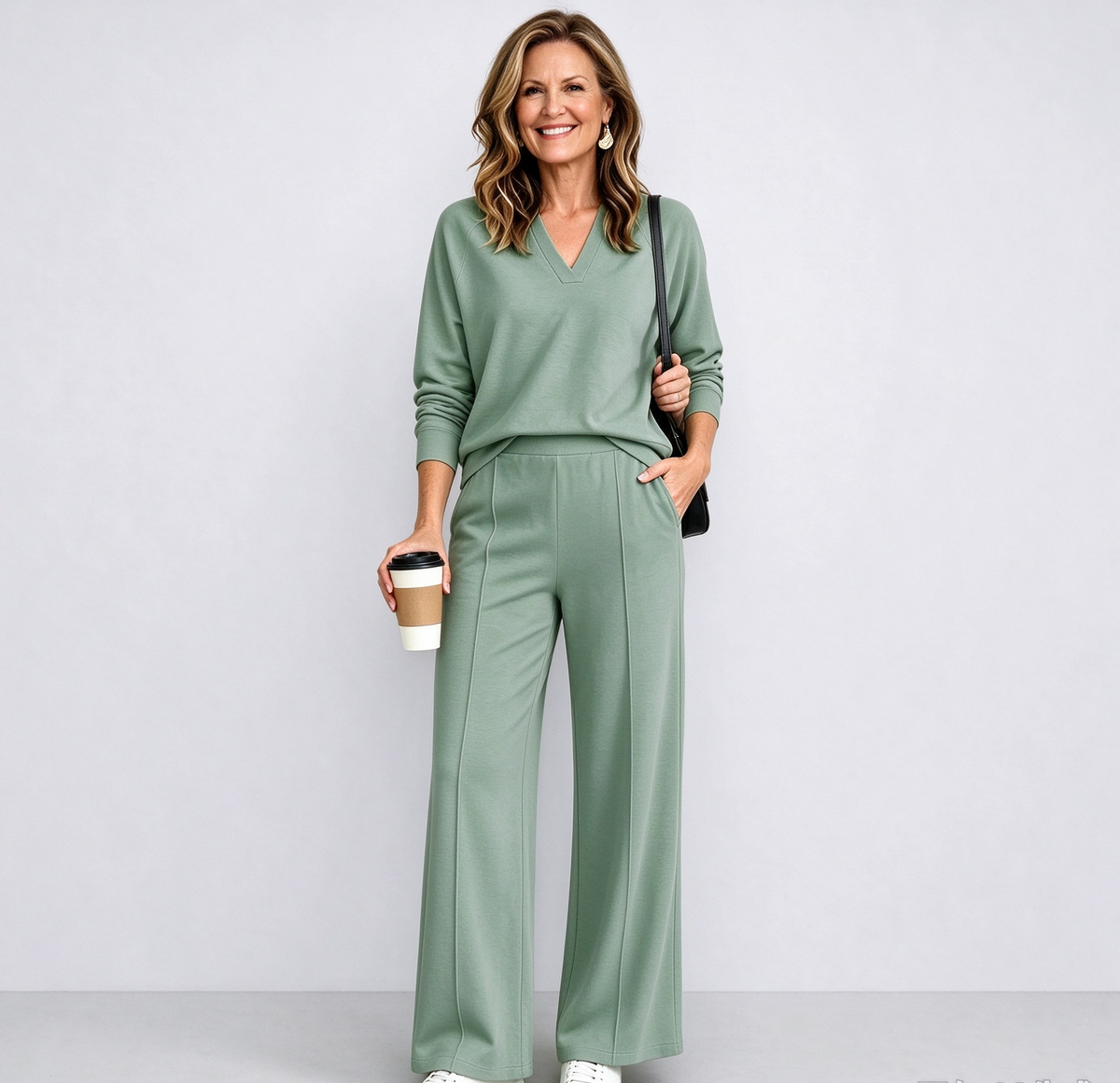 The Tailored V-Neck & Pintuck Wide-Leg Two-Piece Commuter Set