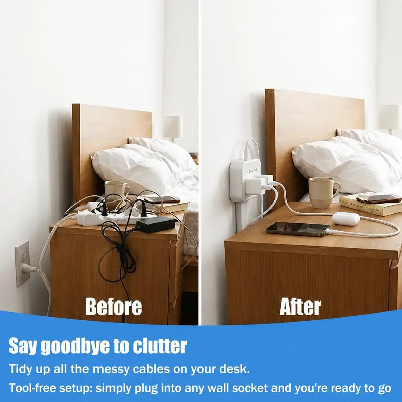 Rotating & Extendable Wall Outlet Extender – 4-in-1 Power Strip with USB-A & USB-C