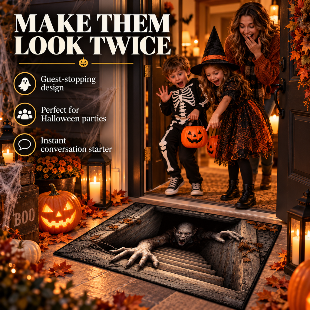 💀 3D Halloween Rug, Spooky Optical Illusion Skeleton Rug🎃