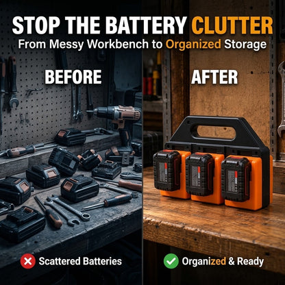 Cordless Tool Battery Storage Rack – 4/6-Slot Organizer, Compatible with DeWalt, Makita & Milwaukee