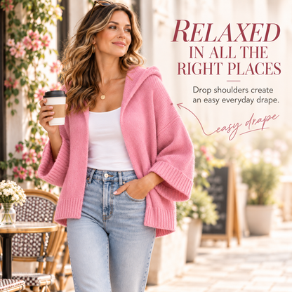 Women’s Hooded Open-Front Knit Cardigan – Relaxed 3/4 Sleeve Sweater