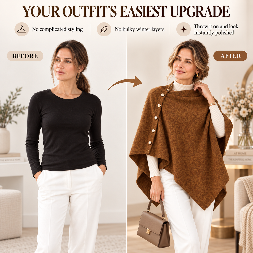 Women's Elegant Side-Button Asymmetric Knit Poncho