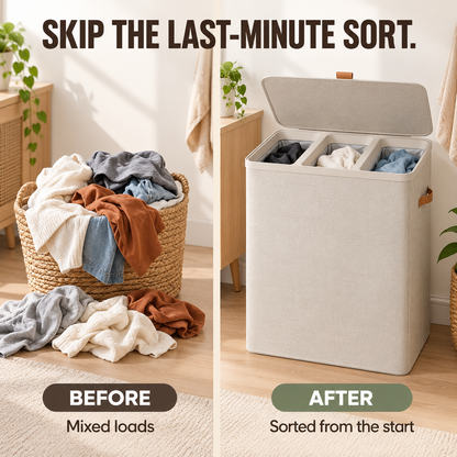 Large 3-Compartment Laundry Sorter with Lid