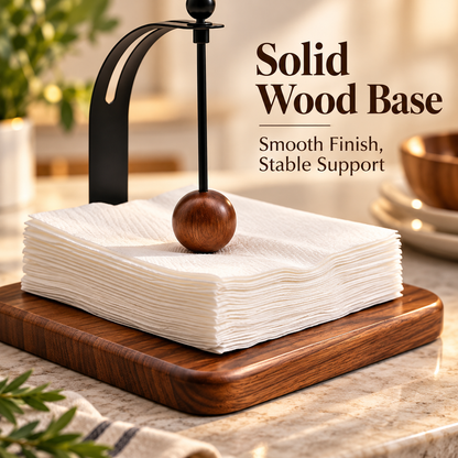 Modern Wood & Metal Napkin Holder with Weighted Arm