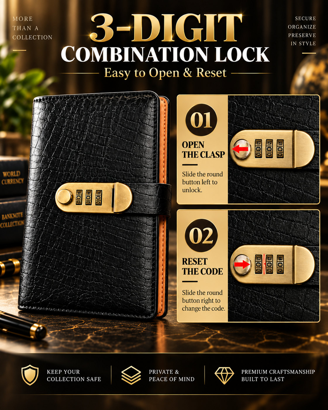 📖 A6 savings notebook, 3-Digit Resettable Password Lock, suitable for storing money and important documents 🔐