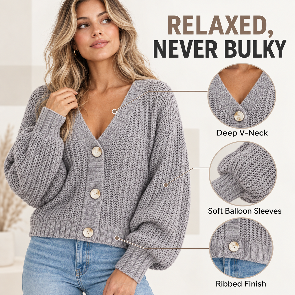 Women’s Chunky Knit V-Neck Button Cardigan