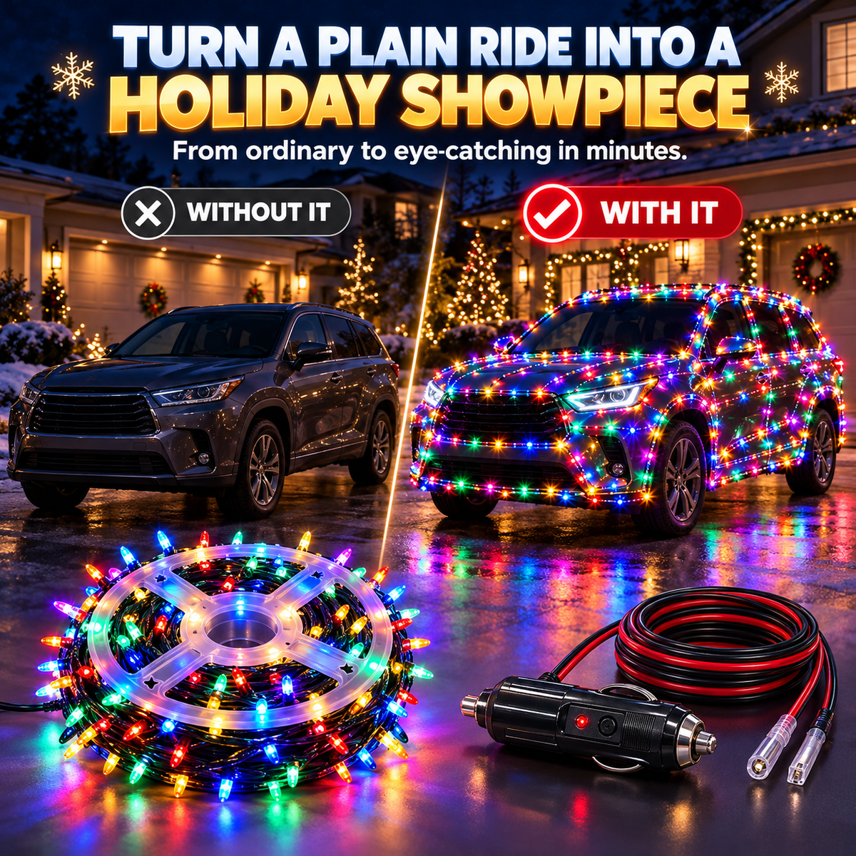 1500 LED Multicolor Car String Lights with Remote Control