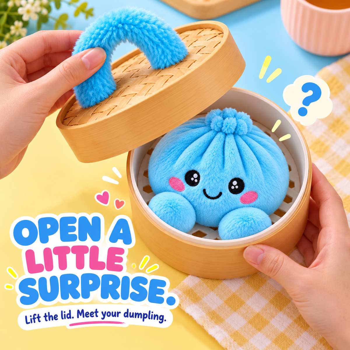 🥟 Cute Dumpling Plush Toy – Soft & Slow-Rebound Stress Relief Stuffed Animal with Bamboo Steamer Case🌈