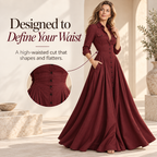 Women's Long-Sleeve Collared Button-Front Maxi Dress