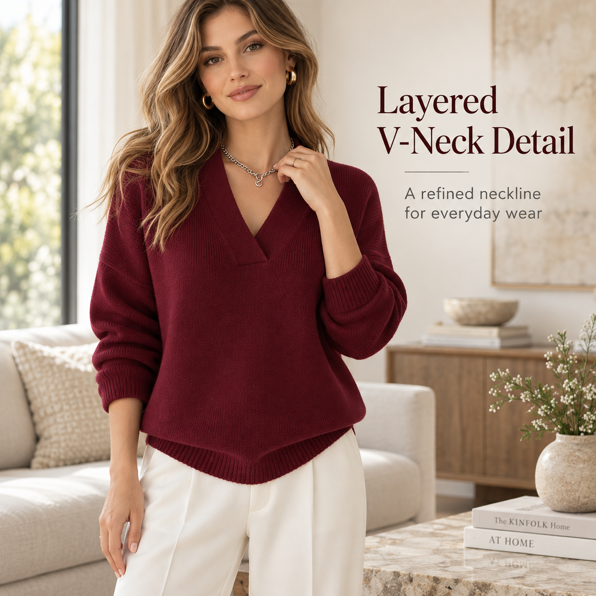 Women's Elegant Layered V-Neck Knit Sweater