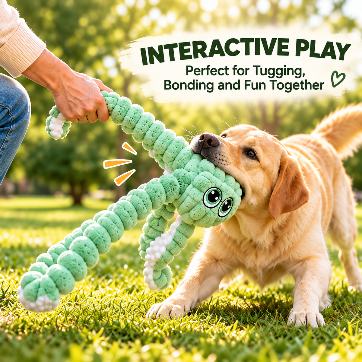 Mint green plush octopus dog toy feature: Make Tug Time More Fun Together
