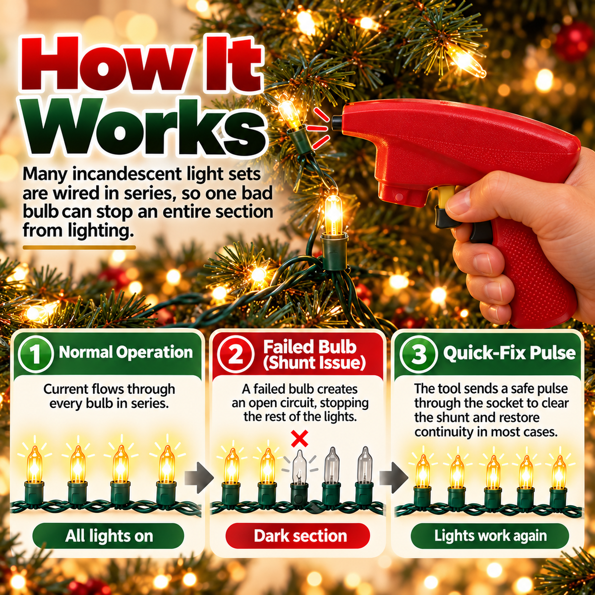 🎄Christmas Light Repair Tool – Quickly Fix Incandescent String Lights, Test Bulbs & Fuses💡