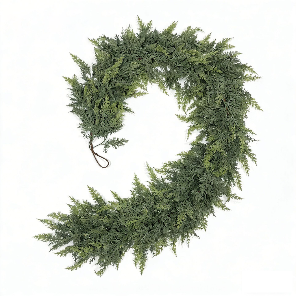 6ft Artificial Cedar Garland – Extra-Full Winter Greenery Pine Wreath