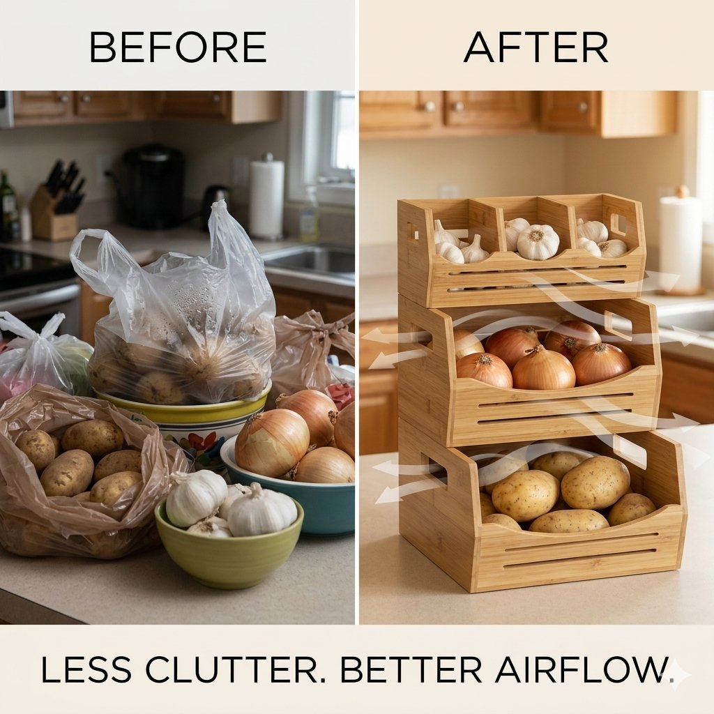 3-Tier Bamboo Potato &amp; Onion Storage Bin