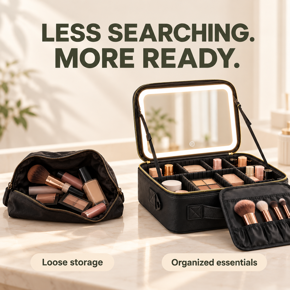Portable Makeup Train Case with LED Lighted Mirror, 3 Lighting Modes & Adjustable Dividers