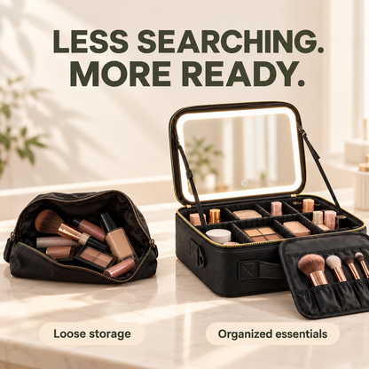 Portable Makeup Train Case with LED Lighted Mirror, 3 Lighting Modes & Adjustable Dividers