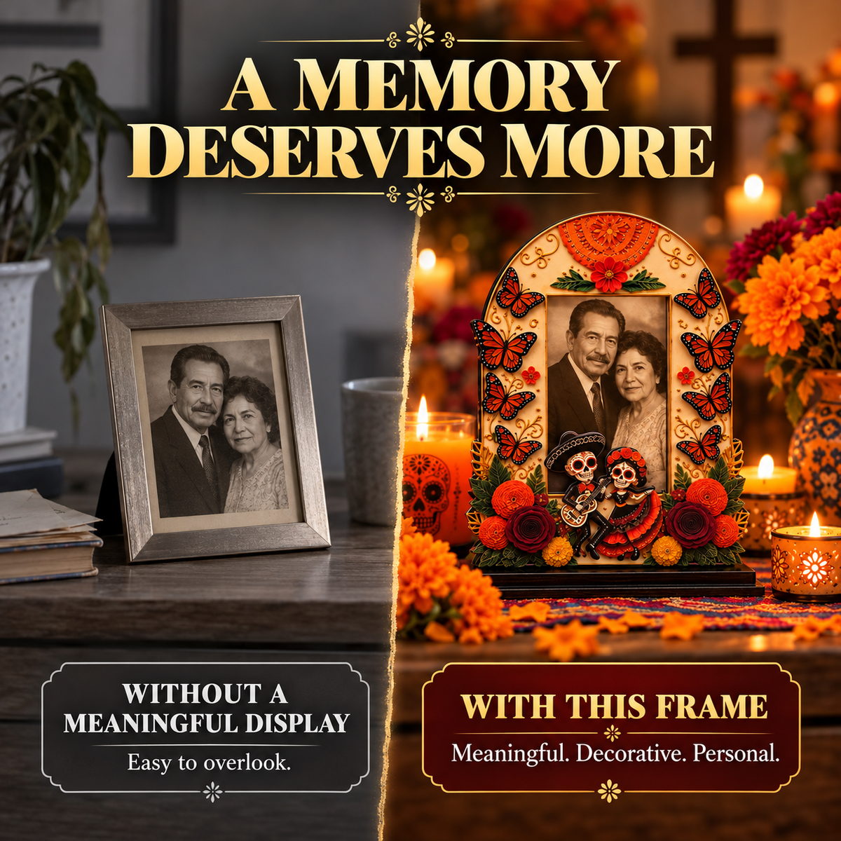 Wooden Day of the Dead Memorial Picture Frame