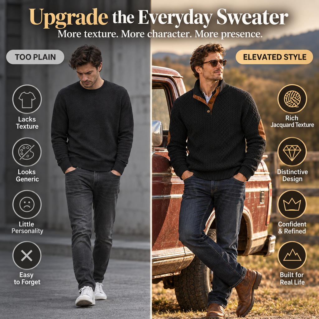 Men's Jacquard Stand Collar Pullover Sweater