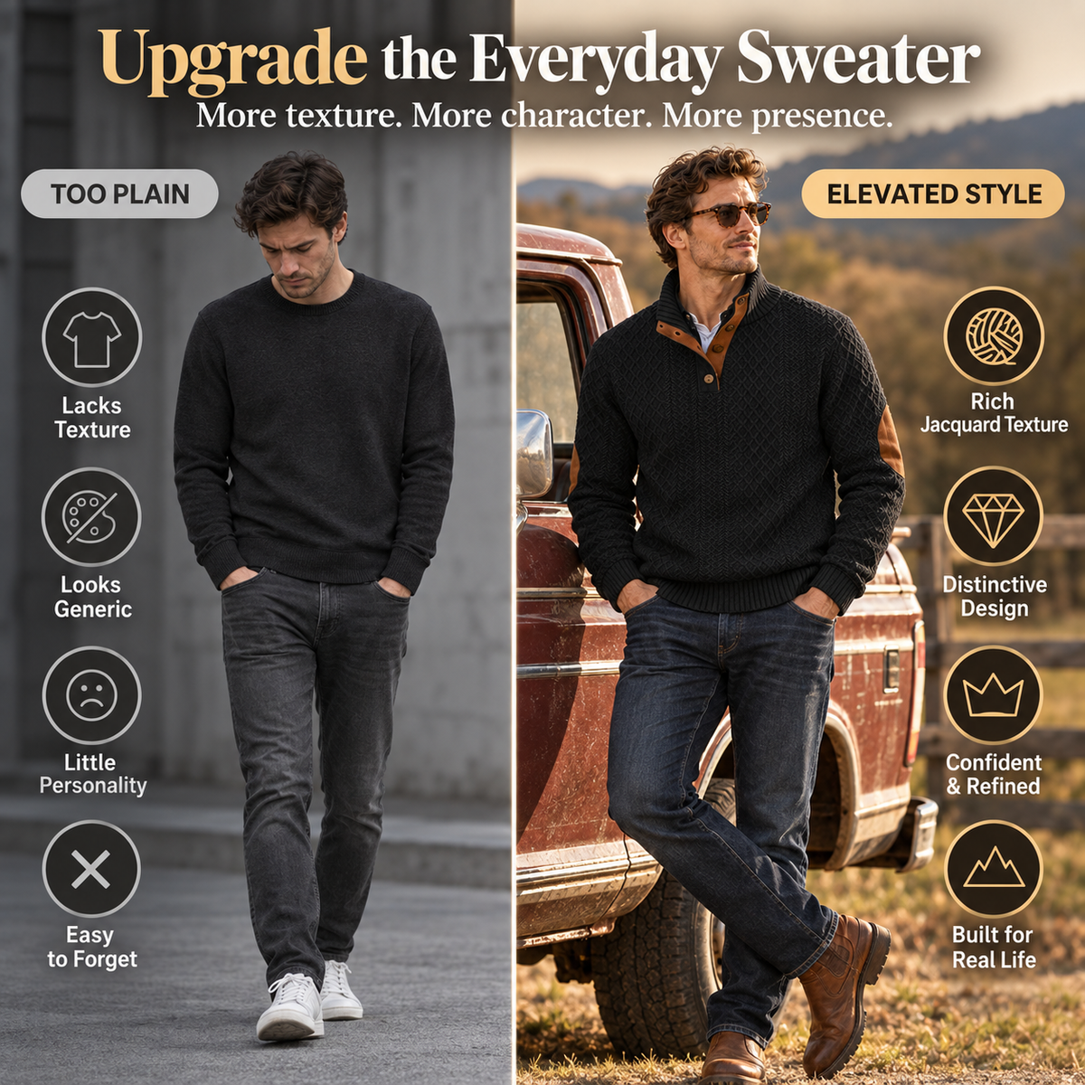 Men's Jacquard Stand Collar Pullover Sweater
