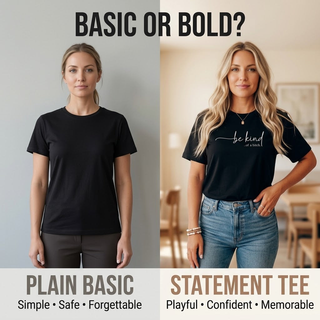 ✨Women's T - Shirt: Edgy 'be kind...of a bitch.' Design – Soft, Relaxed & Bold