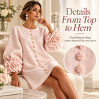 Women's Statement Floral Cuff Mini Dress – Relaxed A-Line Fi