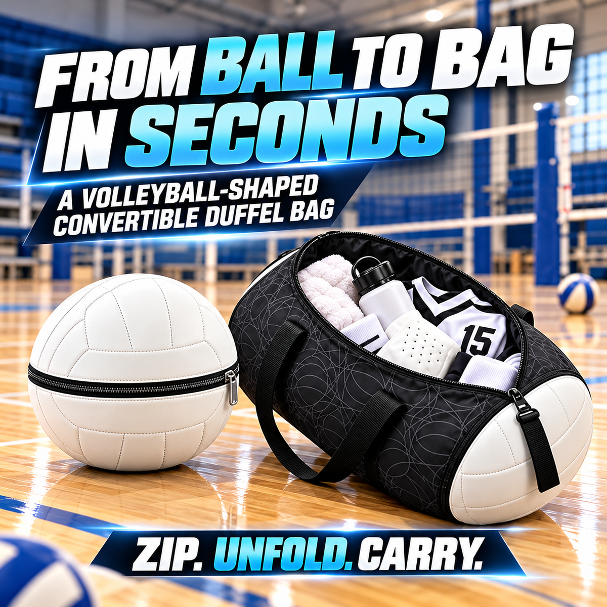 🏐Volleyball-Shaped Duffel Bag – One Bag, Two Forms!🏐