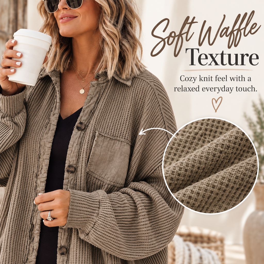 Women's Relaxed Waffle Knit Shacket