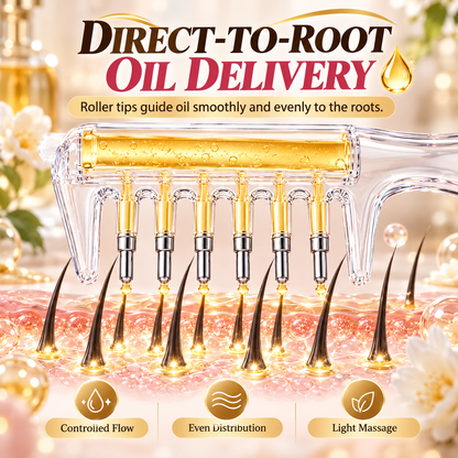 💧 Refillable Scalp Oil Applicator Comb – Precision Roller Massage for Easy, Even Hair Root Care