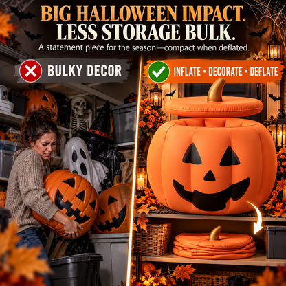 Inflatable Pumpkin Bucket with Detachable Lid & Reusable Design