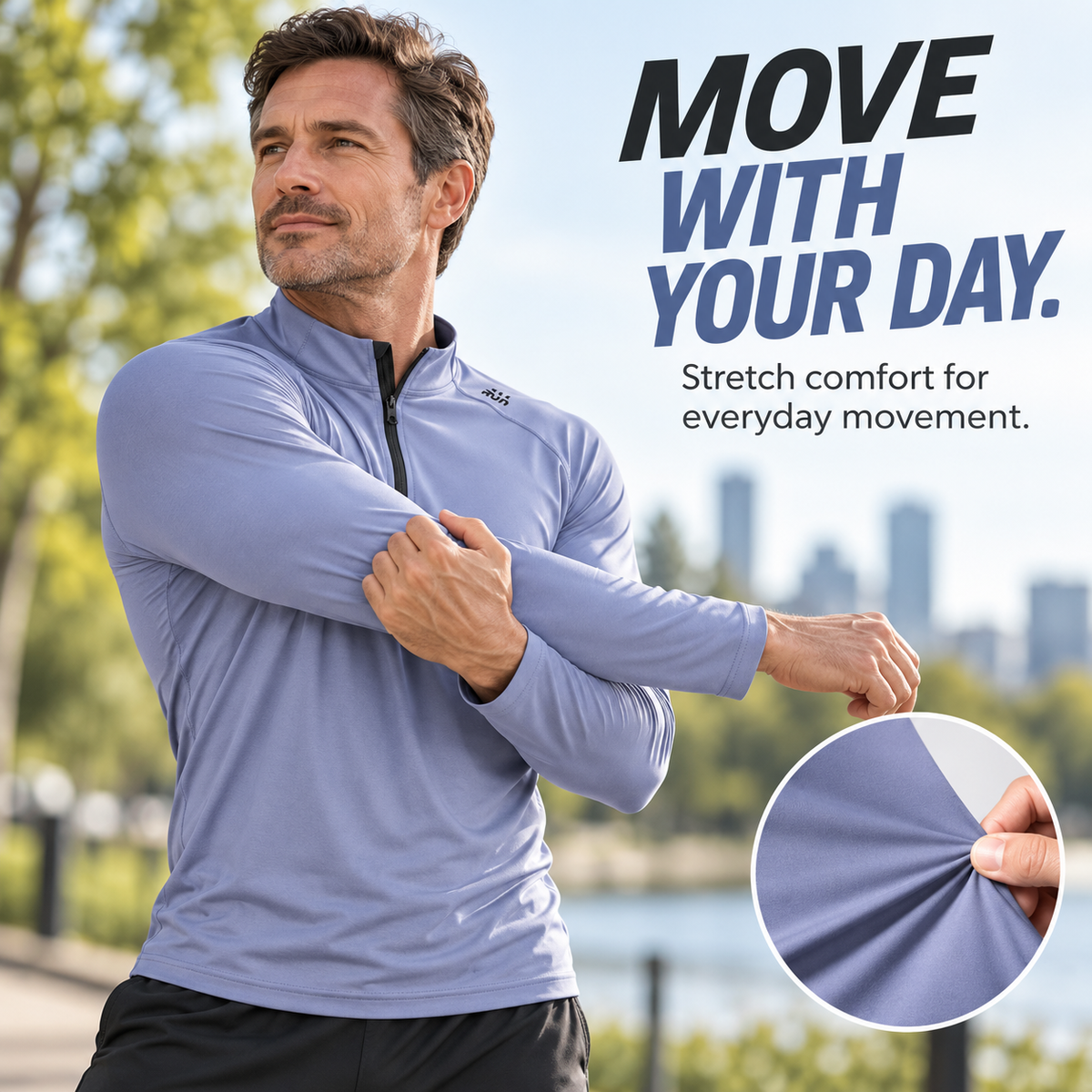 Men’s Half-Zip Long Sleeve Pullover – Stretch Comfort & Everyday Style