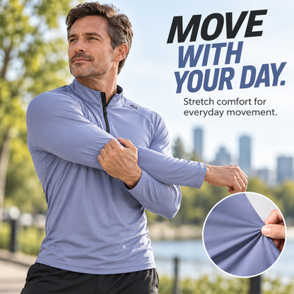 Men’s Half-Zip Long Sleeve Pullover – Stretch Comfort & Everyday Style