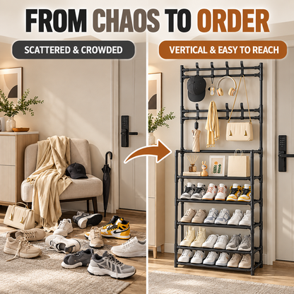 3-in-1 Entryway Coat & Shoe Storage Rack