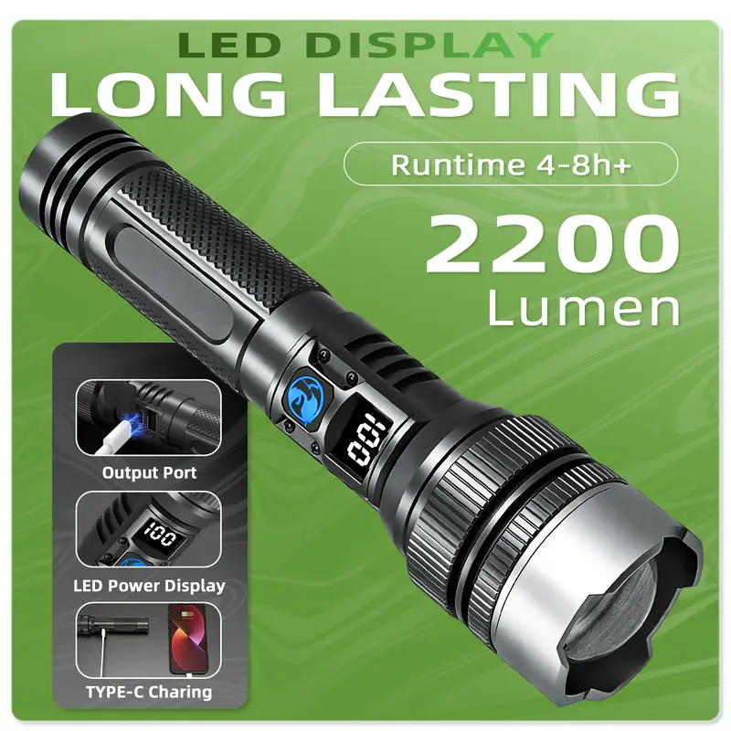 🏆HOT SALE⚡Waterproof Rechargeable Digital Display 2-in-1 Strong Light Flashlight