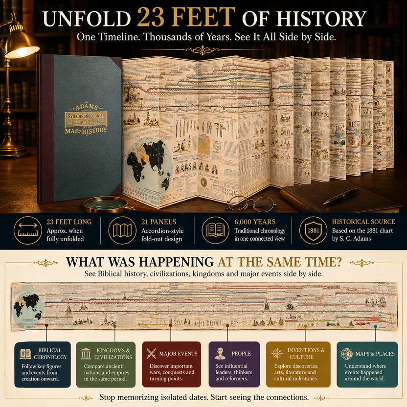 🌍Adams Synchronological Chart – 23-Ft Fold-Out Biblical & World History Timeline