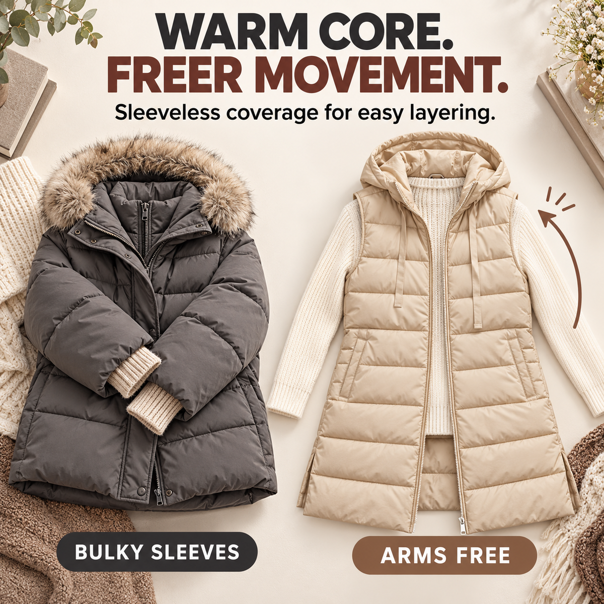 Hooded Long Puffer Vest Without the Bulk