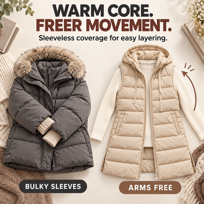 Hooded Long Puffer Vest Without the Bulk