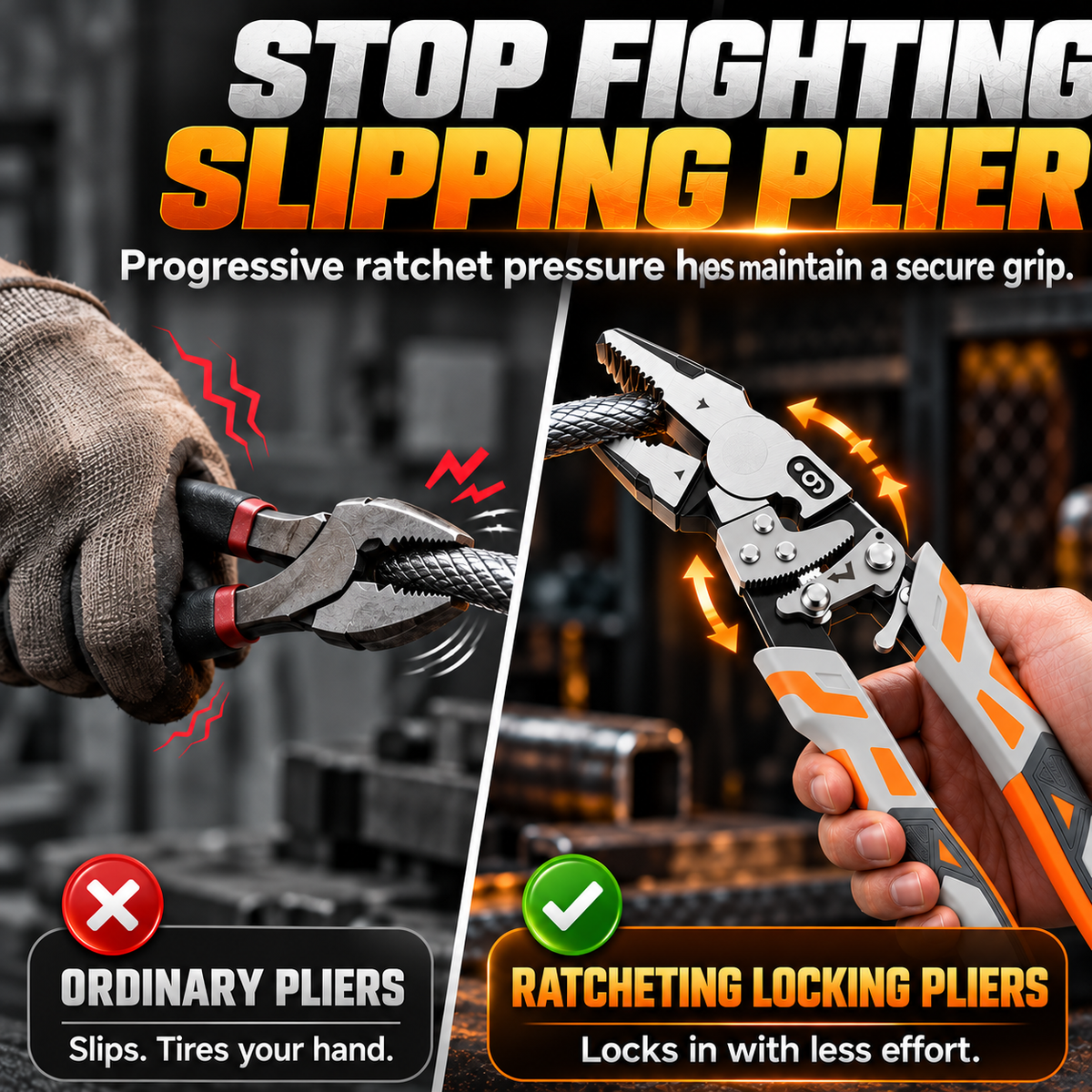 Ratcheting Locking Pliers — Grip, Cut, Crimp & Hold With Less Hand Effort