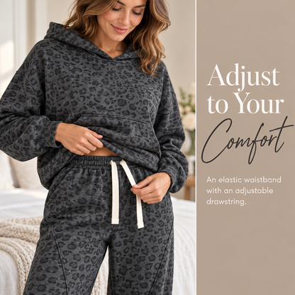 🐆 Leopard Print 2-Piece Set – Relaxed Hoodie & Drawstring Pants
