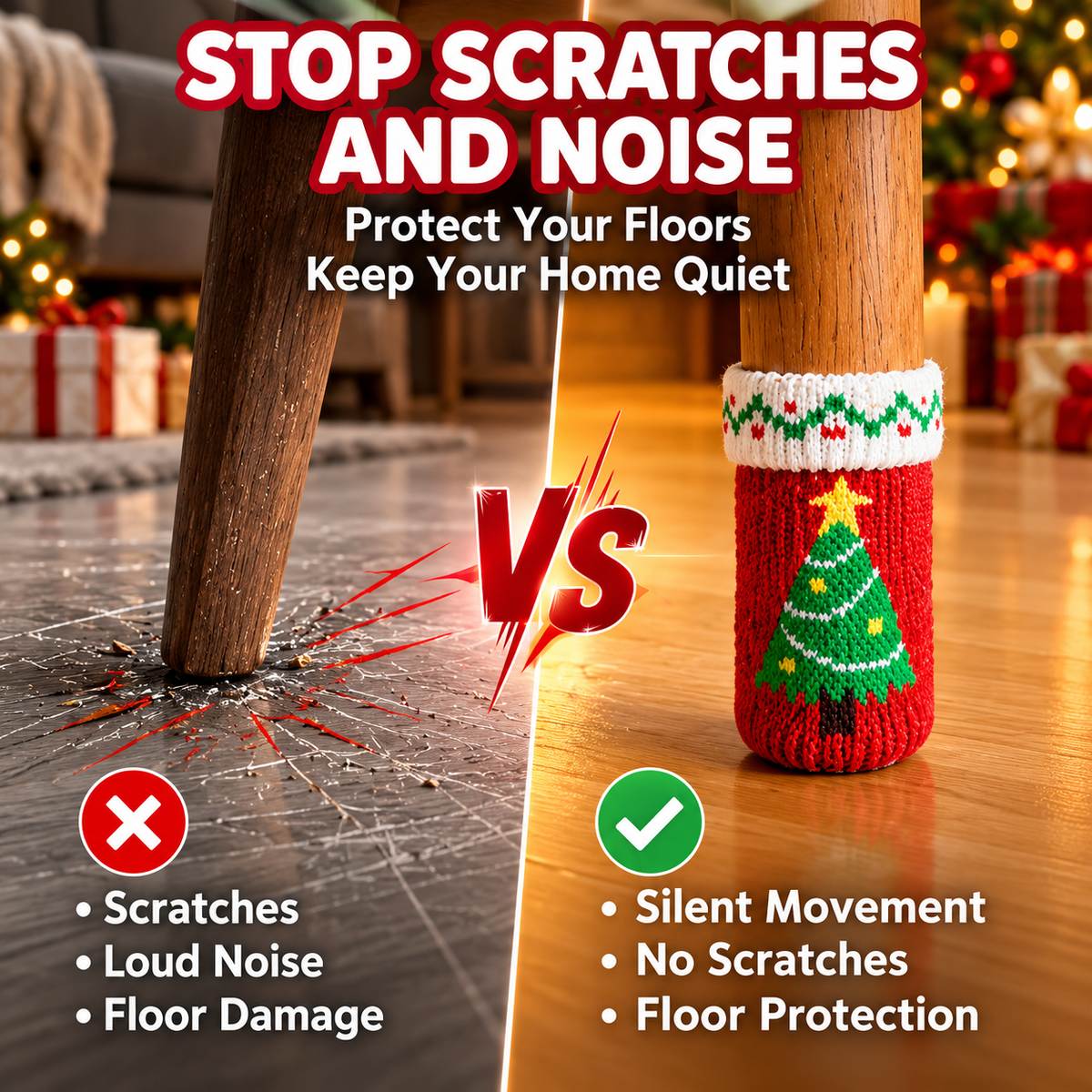 16/24 Pcs Christmas Knit Chair Leg Socks with Felt Pads – Non-Slip Furniture Floor Protectors