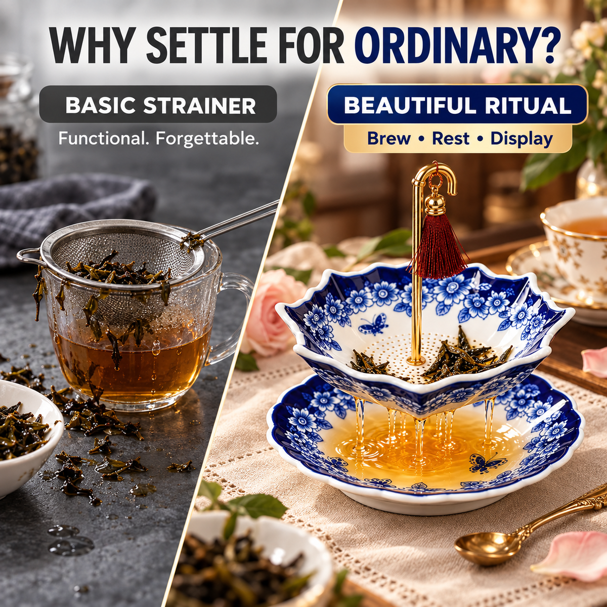 Elegant Umbrella Ceramic Tea Infuser for Refined Loose-Leaf Brewing