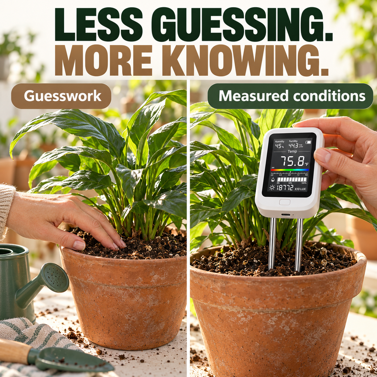 6-in-1 Digital Soil Tester with LCD Display – Moisture, pH, Fertility, Light & Temperature Meter