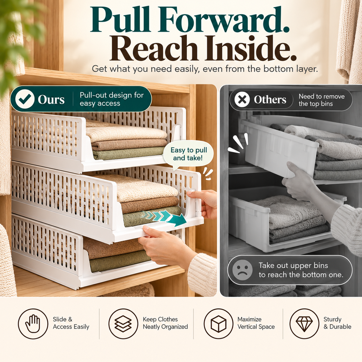 🧺 Stackable & Foldable Storage Basket – Space-Saving Closet Organizer