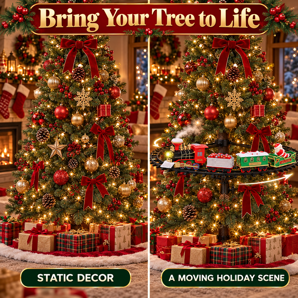 🎄 Animated Christmas Train Set for Around the Tree