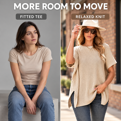 Women's Casual Oversized Solid Cotton Knit Pullover Top