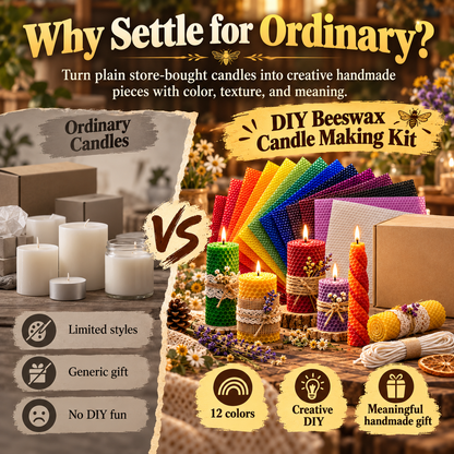 DIY Natural Beeswax Candle Making Kit – 12 Colorful Wax Sheets + 12 Wicks, Easy Handmade Gifts