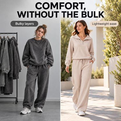 Women’s Half-Zip Two-Piece Sweatsuit – Wide-Leg Lounge Set