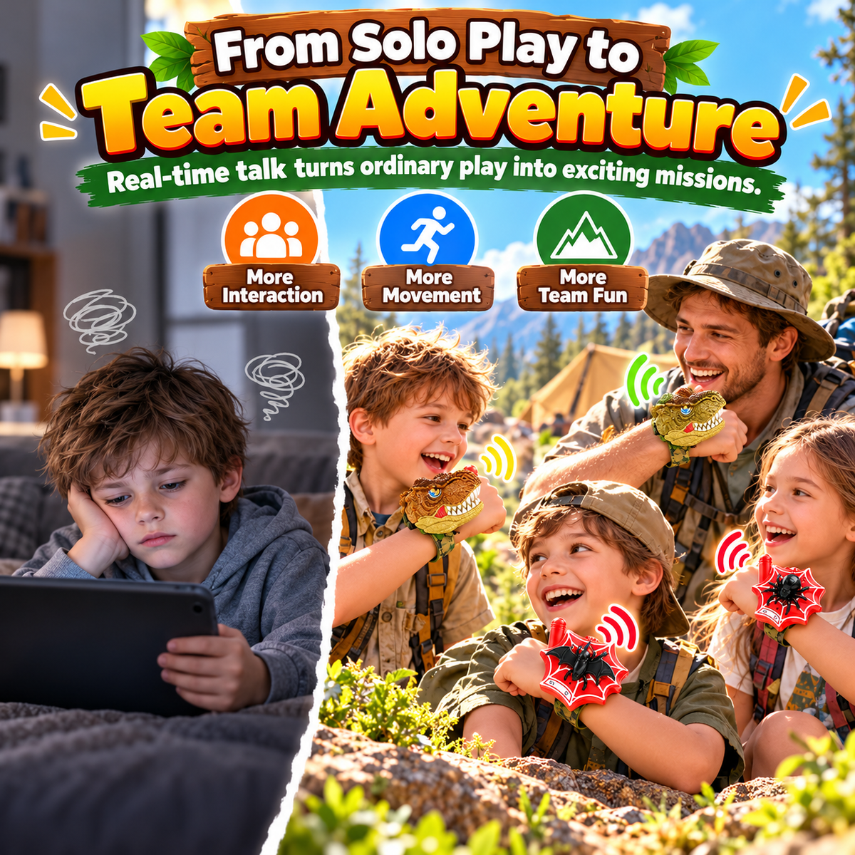 2-Pack Kids Walkie Talkies – Up to 4 Players, 3280FT Range, Fun Dinosaur & Spider Wrist Toys
