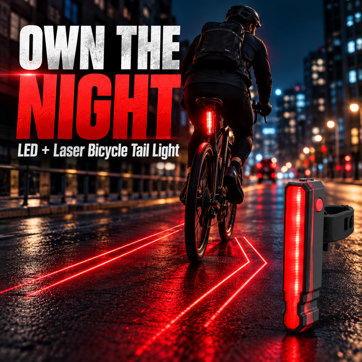 🚴 6-Mode USB Rechargeable LED Bike Tail Light with Laser Safety Lines
