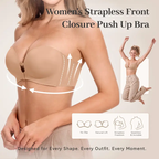 ✨Womens Strapless Front Closure Bra Push Up Lift Bra Padded Add Cup Non Slip Anti-Slip Grip & Removable Straps Fit Outfits Wireless Supportive Seamless